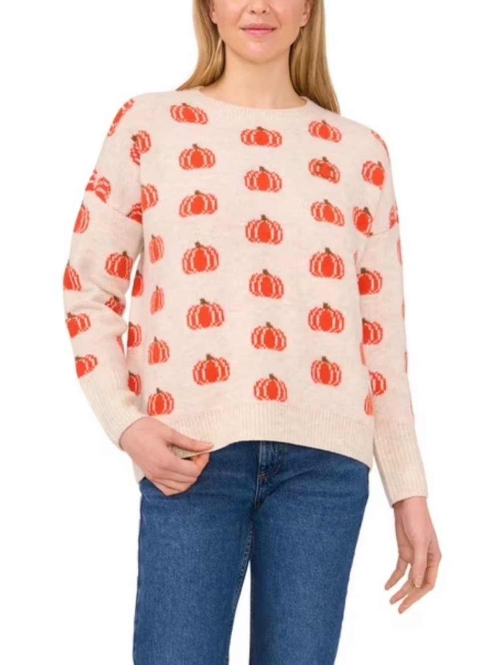 Vince Camuto Pumpkin Crewneck Sweater NWT Cream Orange Fall Festivities L